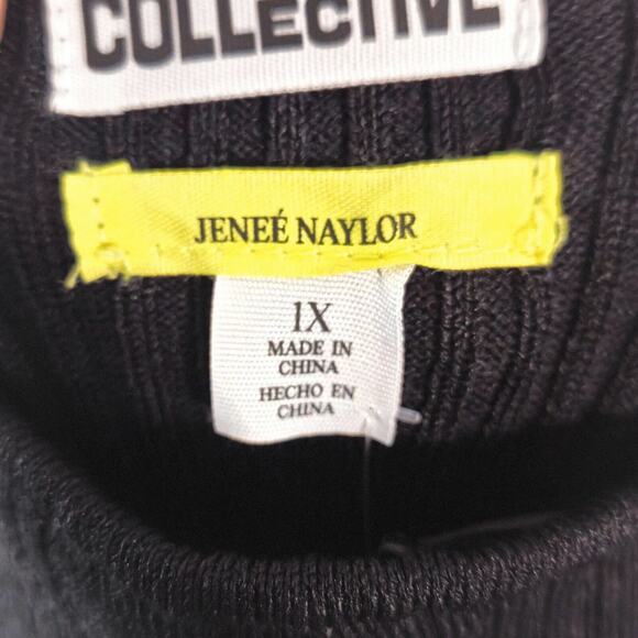 Future Collective Black Rib Knit Button Front Tank Dress Minimalist Neutral 1X - Picture 8 of 9